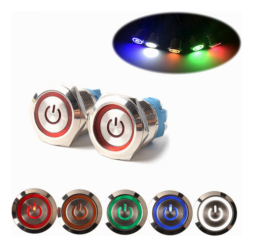 Interruptor Push Button Metal Iluminado 16mm 12-24v Impermea Color Amarillo