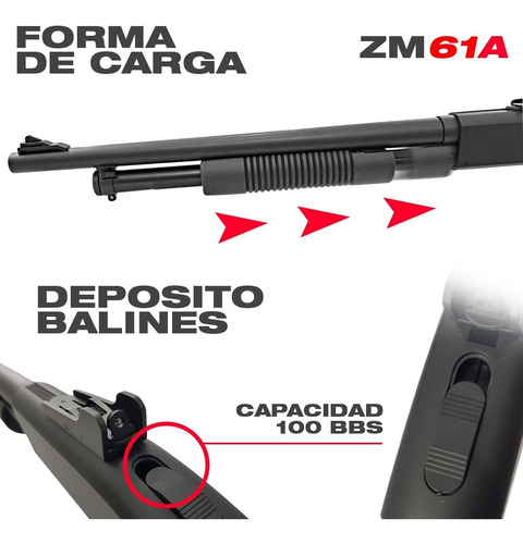 Imagen 2 de 10 de Rifle Airsoft Escopeta M 590 Spring Bbs Aire Comprimido