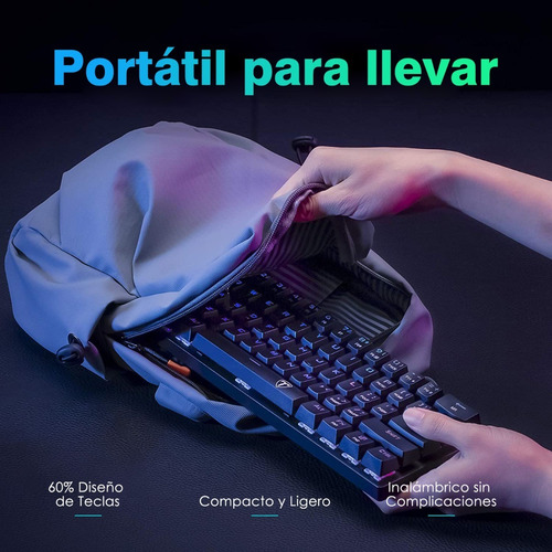 Imagen 6 de 7 de Teclado Mecanico Inalambrico 60% Bluethooth Recargable, Rgb