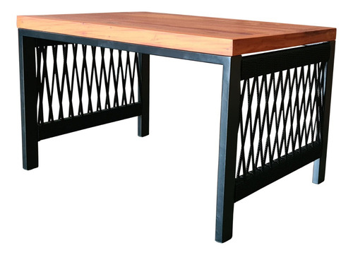 Mesa De Centro Corda Náutica Est. Aço Com Tampo De Madeira. Cor Preto