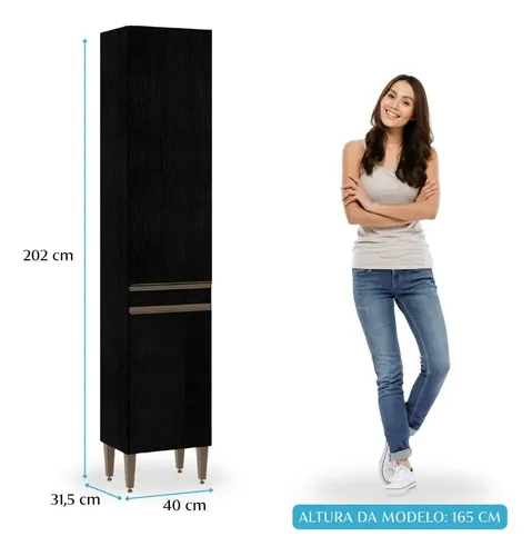 Paneleiro 2 Portas Para Cozinha Modulada Milão Preto 182cm