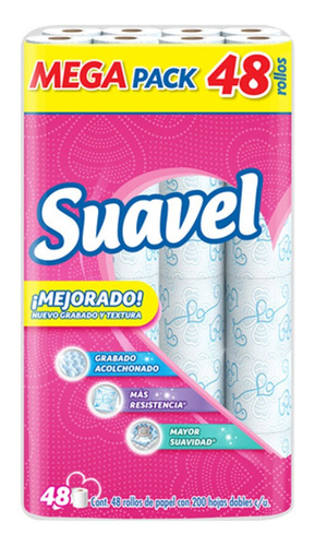 Papel Higiénico Suavel Mega Pack 200 Hojas 48 Rollos