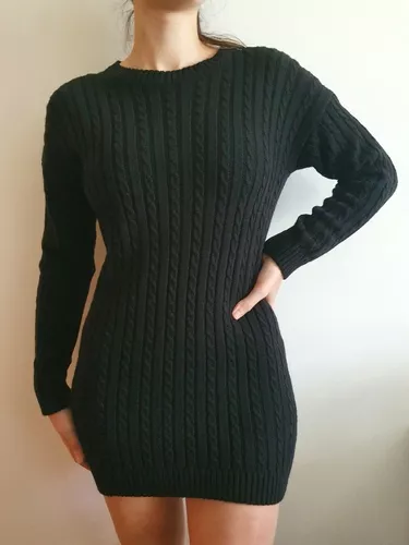 Negro Tejido Maxi Sweater Excelente Calidad