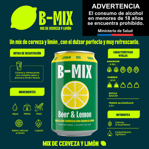 Pack 6 Cerveza Becker B-mix Limon 354cc