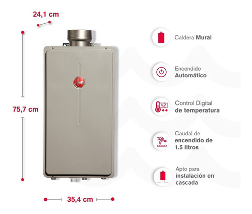 Calentador De Agua 35lt Gas Natural Mid-eff Rheem Color Gris Tipo De Gas Gn