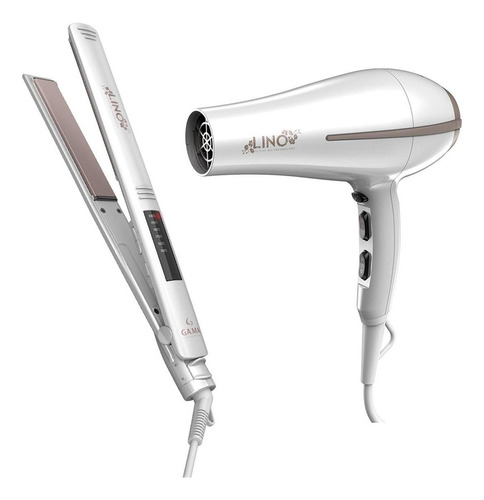 Secadora Alaciadora Cabello Aceite Lino Cerámica Iones Color Blanco