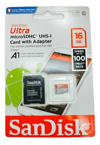 Memoria Micro Sd Sandisk/ Adaptador 16gb Clase 10 