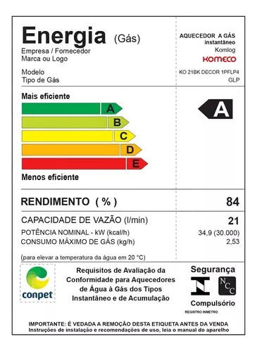 Aquecedor De Água A Gás Komeco Ko 26bk Decor Glp 26l Wifi