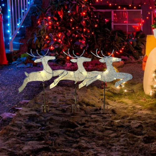 3 Figuras De Reno Navideño Con Estacas Para El Suelo Que Se