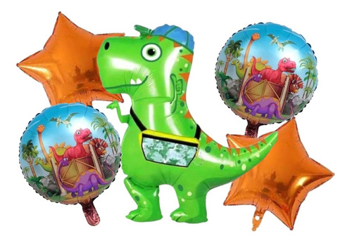 Bouquet De 5 Globos De Dinosaurio Con Gorra Y Riñonera