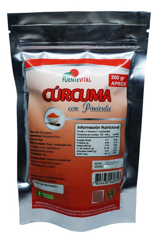 Curcuma Con Pimienta 200gr Natural En Polvo Antiflamatorio