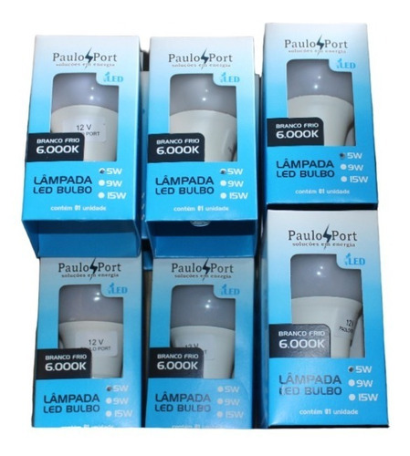 Kit 06 Lâmpadas Led Bulbo 5w 12vcc Soquete E27 - Pauloport Cor Da Luz Branco-frio Voltagem 12 Vcc