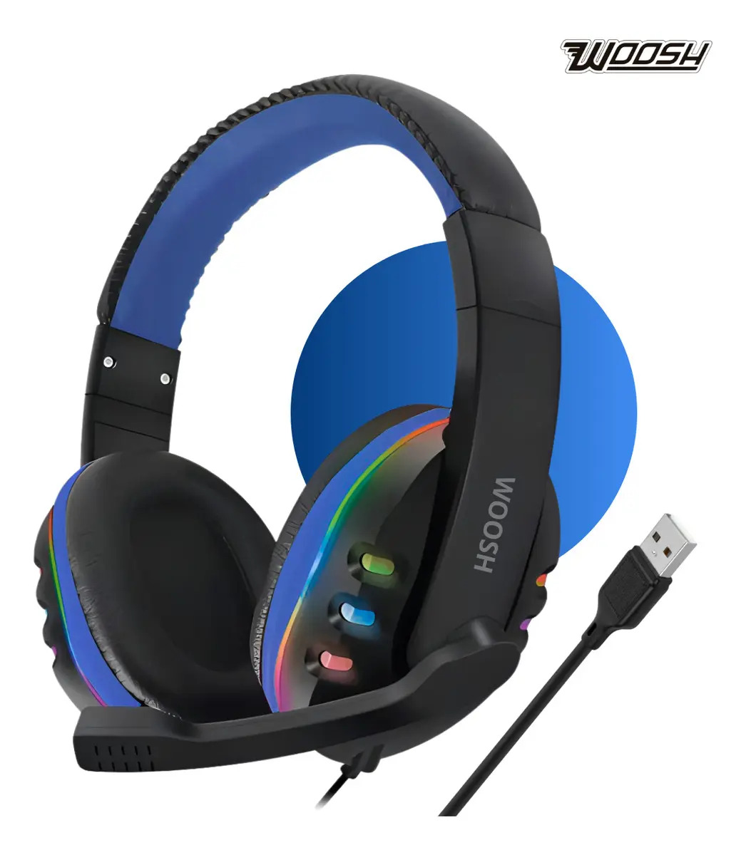 Fone De Ouvido Gamer Rgb Headset USB Headphone P/ Celular Pc Cor Azul Marca Woosh