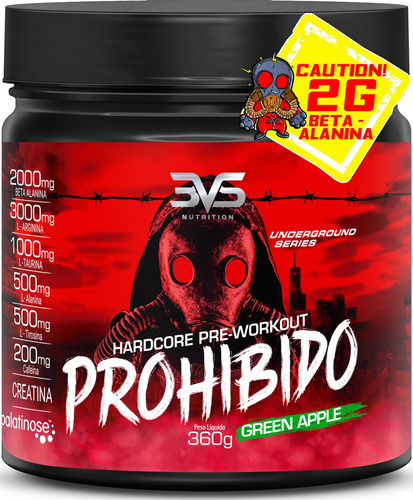 Prohibido antes del entrenamiento, 360 g, sabor: manzana verde, fórmula avanzada con creatina, beta alanina, taurina, cafeína, L-tirosina, L-alanina, arginina y palatinosa