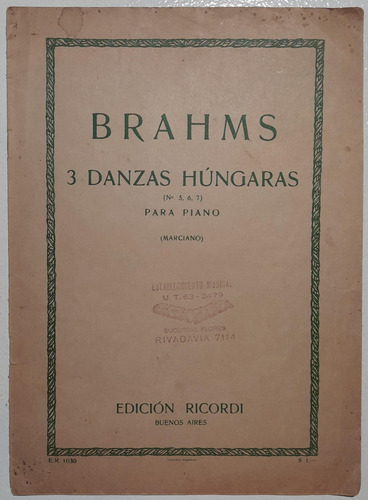 Partitura Brahms 3 Danzas Húngaras Para Piano