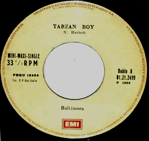 Single 45 Baltimora - Tarzan Boy + Tarzan Boy Remix 1985 Emi