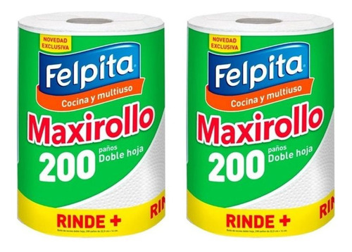 Rollo Cocina Multiuso Doble Hoja Felpita 200 Paños Pack X2