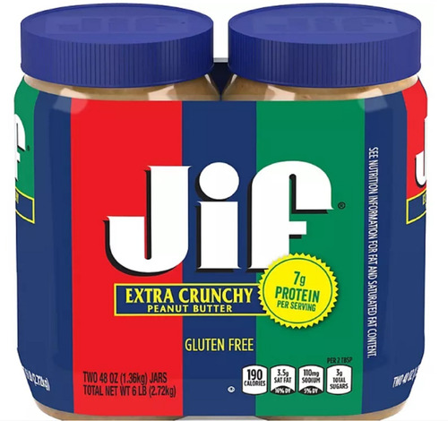 2 Pack Jif Extra Crunch Creamy Peanut Butter Crema Cacahuate