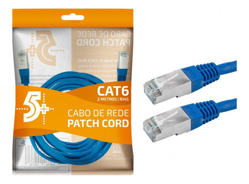 Kit 10 Cabo De Rede Patch Cord Cat6 Ftp 2 Metros Azul Blinda