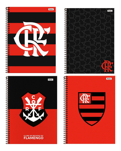 Kit 2 Cadernos Espiral Capa Dura 1 Matéria Flamengo Cor Sortido