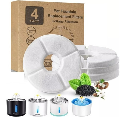 Imagen 3 de 10 de Pack 4 Filtro Bebedero Fuente Agua Eléctrica Gato Perro