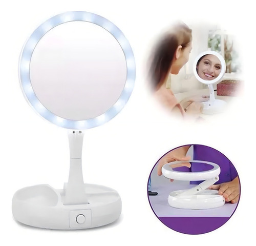 Espejo Con Led Recargable Usb Niñas Maquillaje