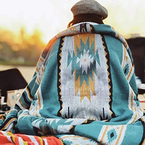 Aztec Patterned Throw Blanket With Soft Sherpa Lining, ...