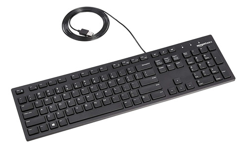 Teclado Usb Amazon Basics, Cableado, Perfil Bajo, Negro