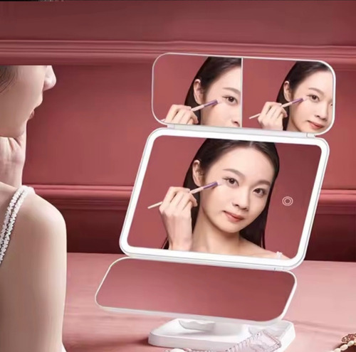 Espejo De Maquillaje Usb Triple Touch Luztactil Marco Blanco Blanco