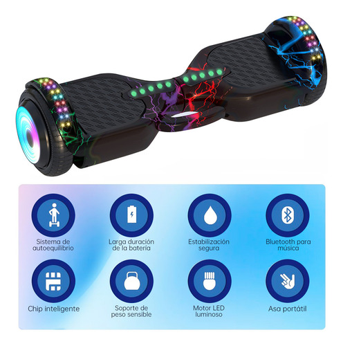 Hoverboard Skate Elétrico Patinete Preto 6.5 Led Bluetooth Cores