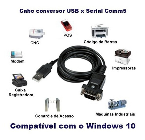 Cabo Conversor Usb X Serial - Comm5 - Compatível Windows 10
