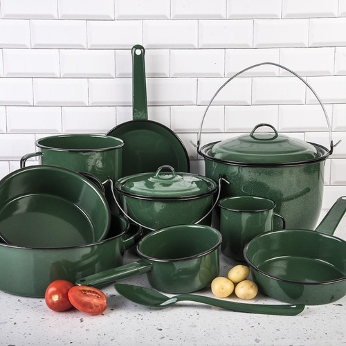 Imagen 2 de 6 de Batería De Cocina Clásica De Peltre 12 Piezas Verde Cinsa