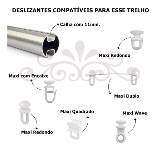 Kit Varão Trilho Suíço Duplo Wave 28mm/19mm 6,00m Alumínio Cor Aço escovado