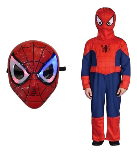 Disfraz Spiderman Hombre Araña + Mascara Con Luz Led