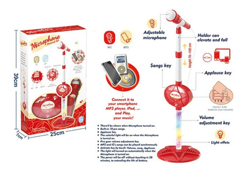 Imagen 4 de 9 de Microfono Infantil C/ Pie Extensible Sonido Karaoke Plug Mp3