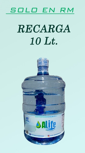 Agua Purificada Alcalina Recarga 10 Ltrs.