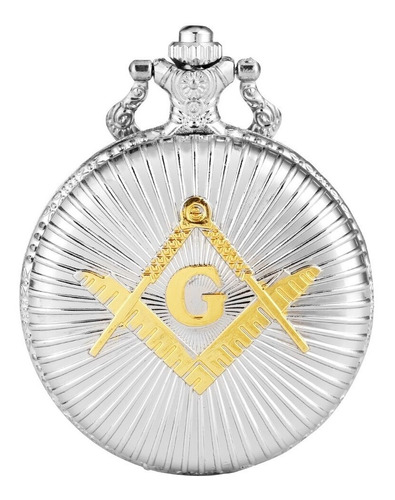 Imagen 1 de 3 de Reloj De Bolsillo Masonico, Escuadra Y Compas Plateado