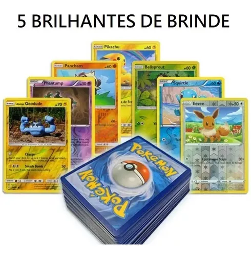 50 Cartas Pokémon 151 ORIGINAIS + 5 Brilhantes SEM REPETIÇÃO