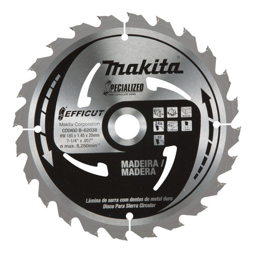 Disco Sierra Widia Ø185mm Makita B-62038 24d Efficut P/mader