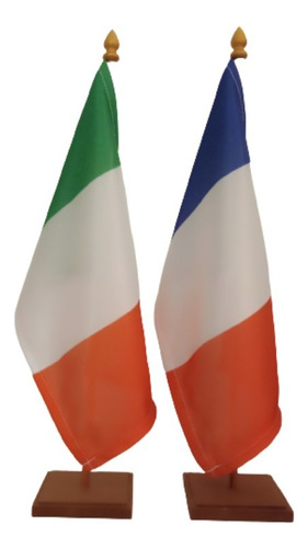 1 Mastil Bandera Italia +1 Mastil Francia Para Escritorio 