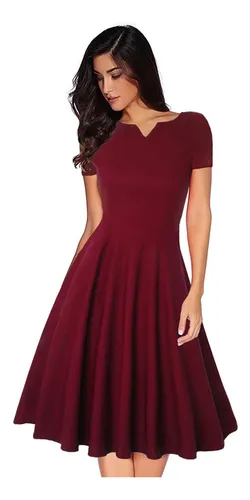 Vestido Falda Circular Con Peque o Cuello En V Cuotas sin inter s