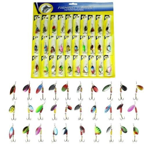 Mucho 30pcs Metal Pesca Señuelos Spinner Cuchara Cebos Crank