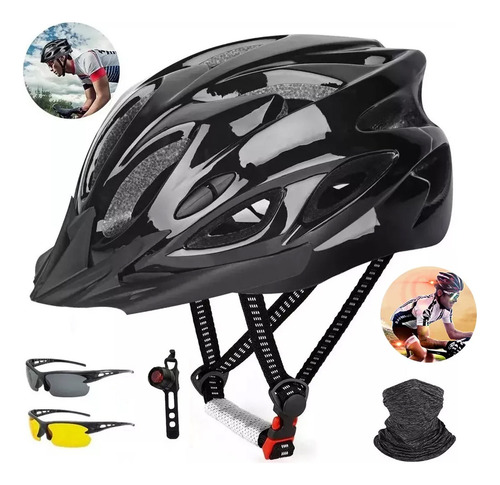 MT MT-B00336AHW Casco De Bicicleta Unisex con luz De Bicicleta gafas y mascara Color Negro Talla Única