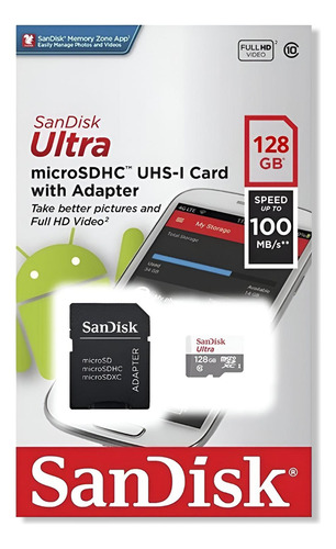 Memoria Micro Sd Sandisk 128gb 100mb/s Nueva Clase 10 Pro