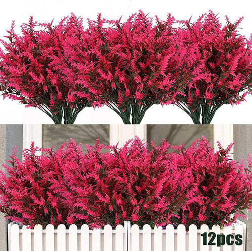 12 Flores Artificiales P/decorar Resistentes Uv- Rosa