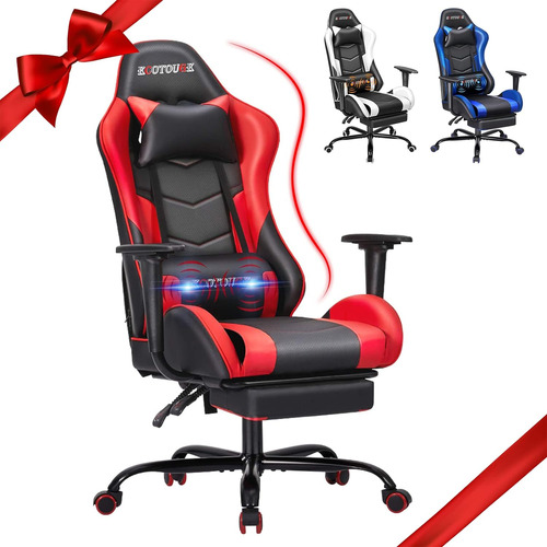 Silla Gamer Con Reposapiés Y Es Reclinable Roja Ecotouge