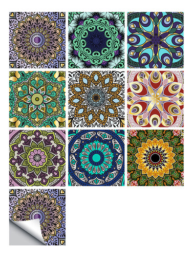 Pegatina De Pared Autoadhesiva Mandala Mosaic Con Azulejos D