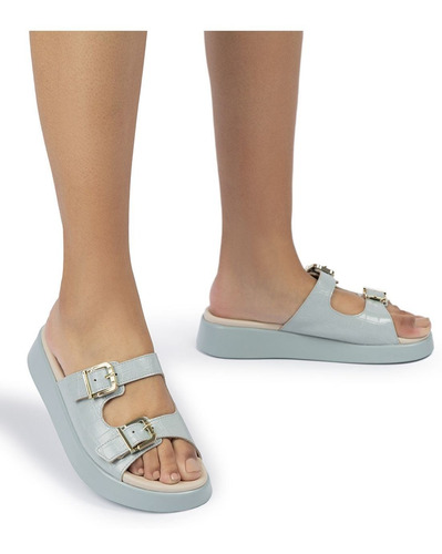 Imagem 4 de 4 de Tamanco Flat Form Piccadilly Birken Anabela 468005 Azul