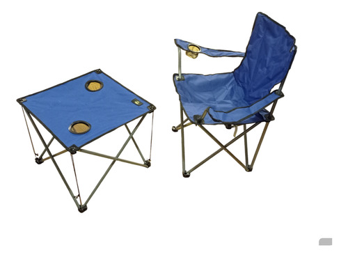 Set De Camping Mesa Plegable + Silla Portavasos 