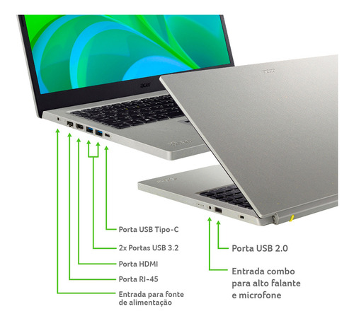Notebook Acer Aspire Vero 15.6 I5 Ssd 256gb 8gb W11 H Cinza